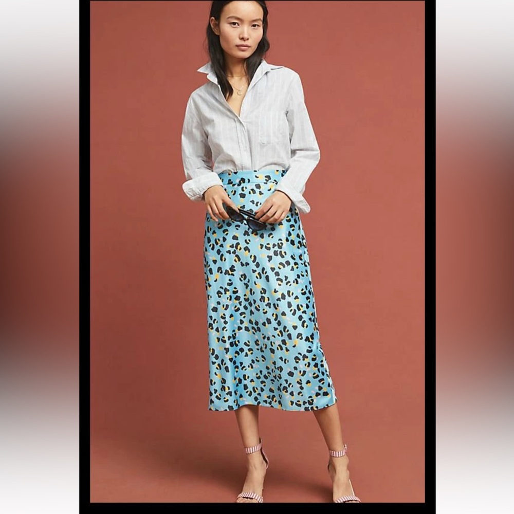 NWT Anthropologie Hutch Eclectic Leopard Midi Skirt Sky Blue size 2